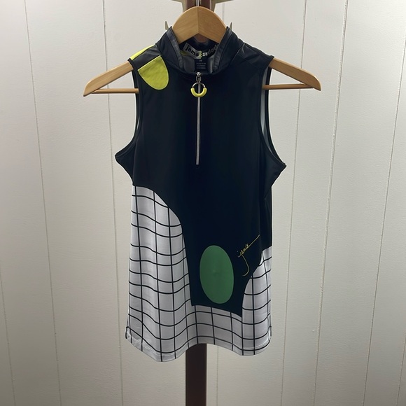 Jamie Sadock NWT Sleeveless Patterned 1/4 Zip Golf Shirt Zest 457 - Picture 3 of 6